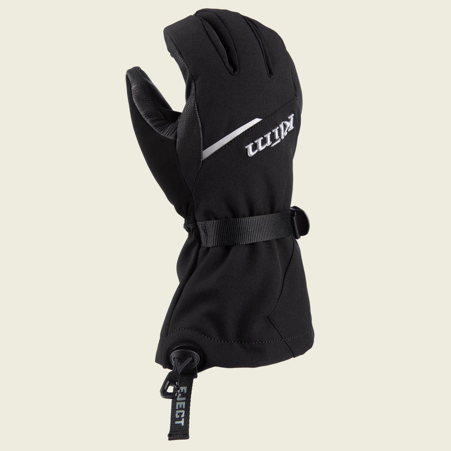 Black glove with a brand logo on a white background