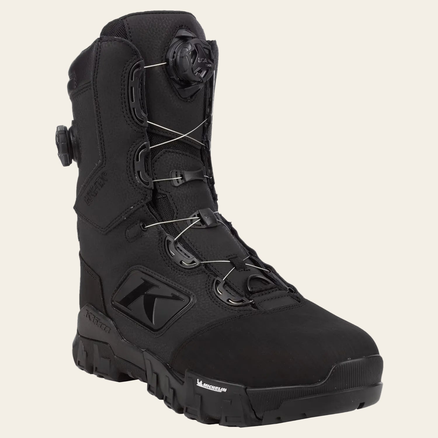 Black tactical boot with visible brand logo on a white background