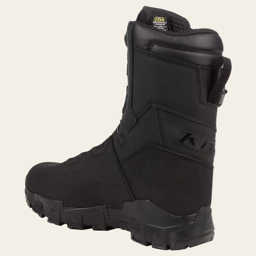 Black tactical boot with brand logo on a white background