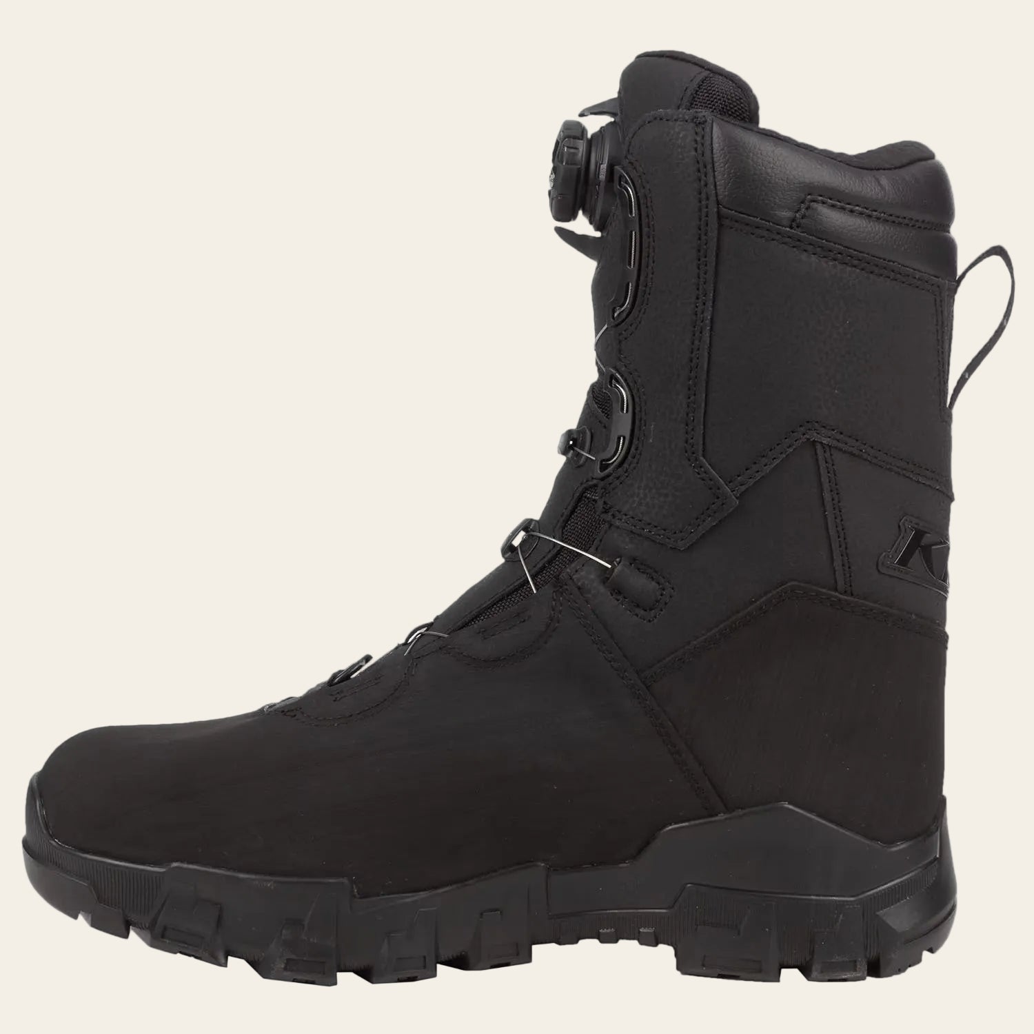 Black tactical boot on a white background