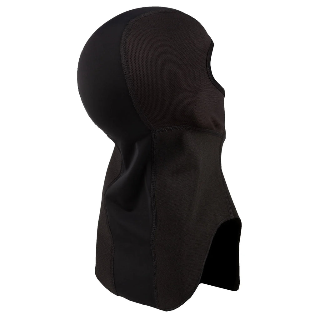 Black hooded garment on a white background