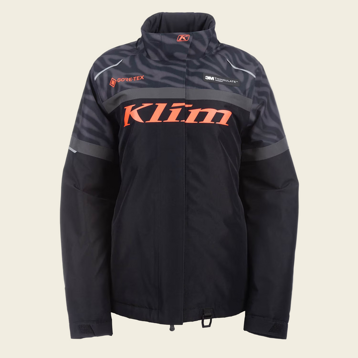 Black and gray jacket with Klim branding on a white background