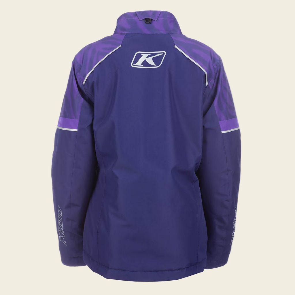 Purple jacket with a logo on a white background