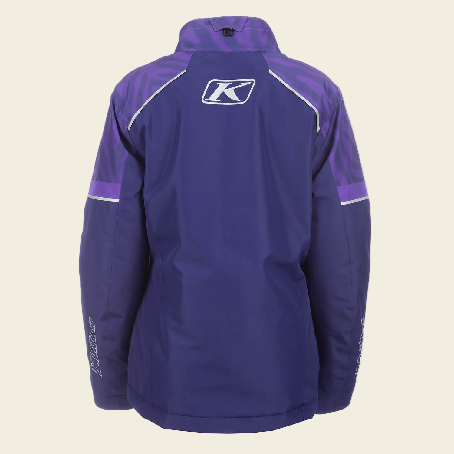 Purple jacket with a logo on a white background
