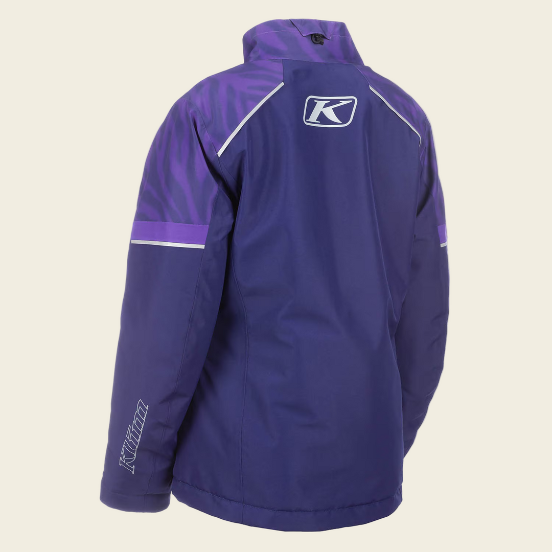 Purple jacket with a brand logo on a white background