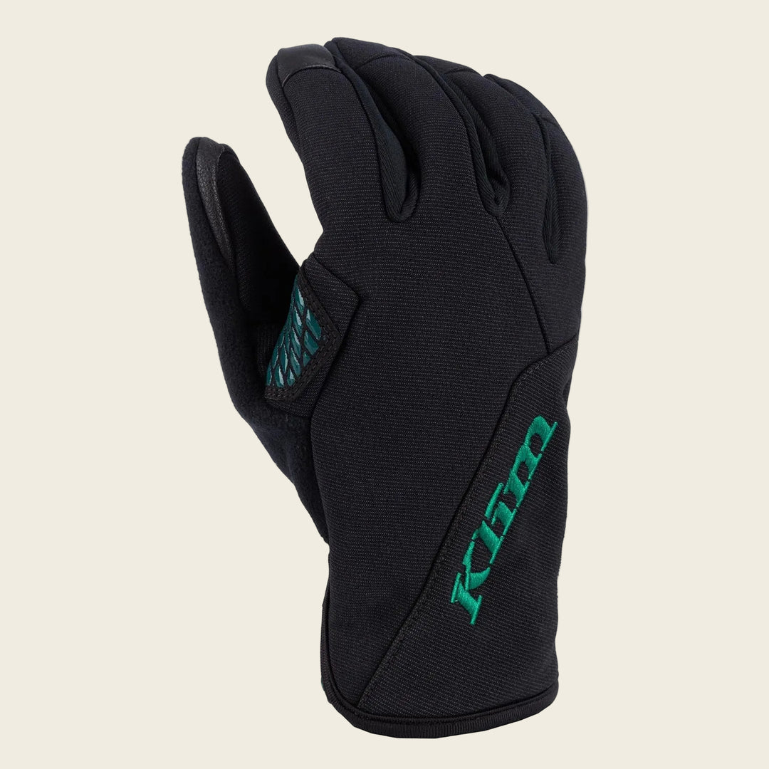 Black glove with green logo on a white background