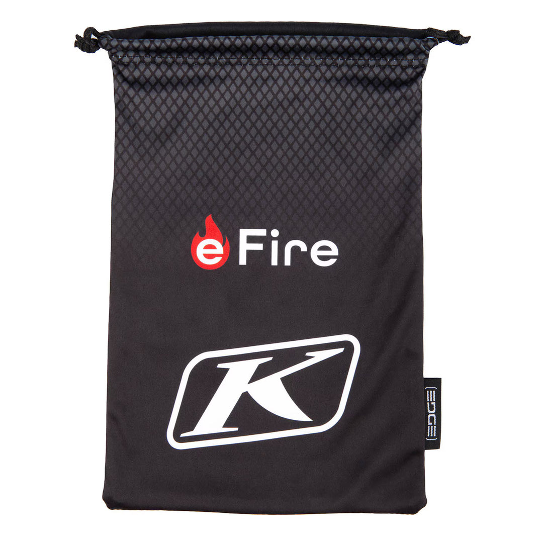 Black drawstring bag with eFire and K logo on a white background