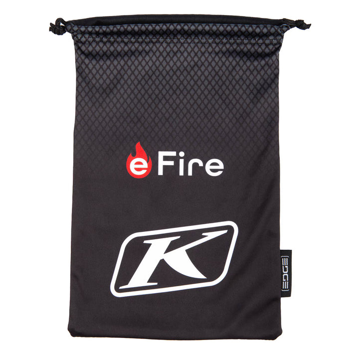 Black drawstring bag with eFire and K logo on a white background