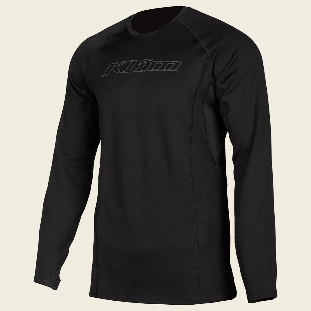 Black long-sleeve shirt with a brand logo on a white background