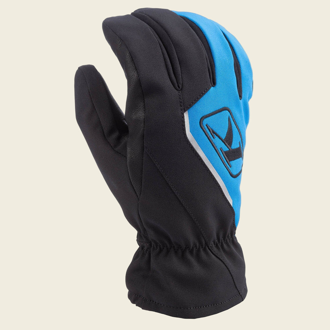 Black and blue glove with a logo on a white background