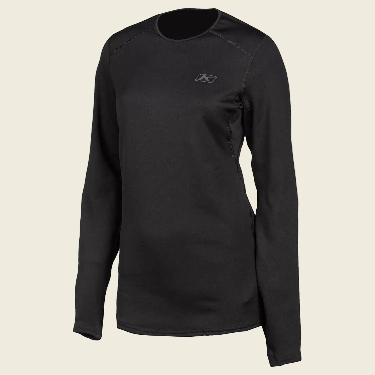 Black long-sleeve shirt with a logo on a white background