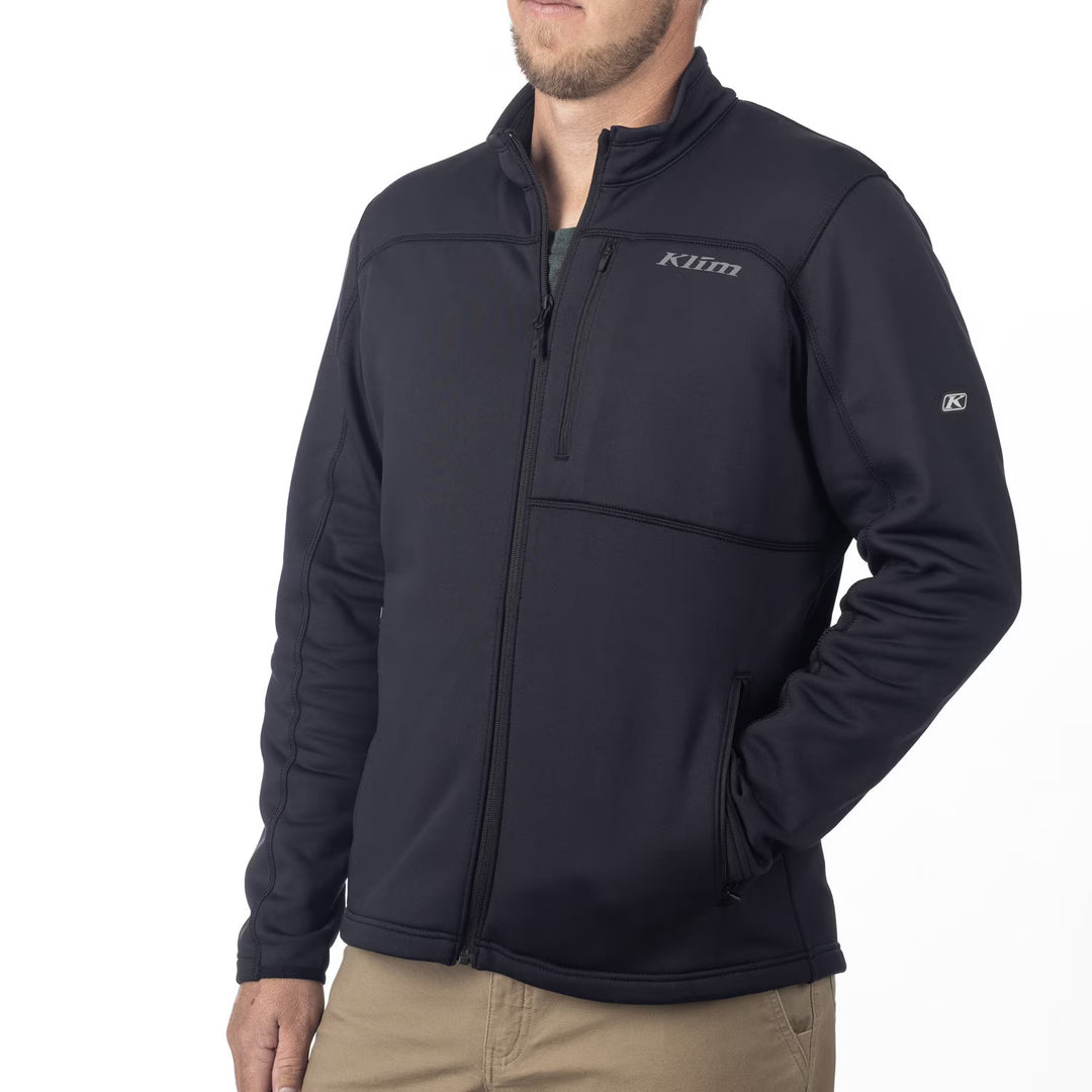 Black jacket with brand logo on a white background