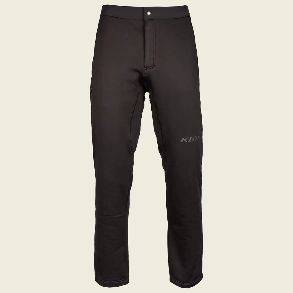 Black pants with a brand logo on a white background