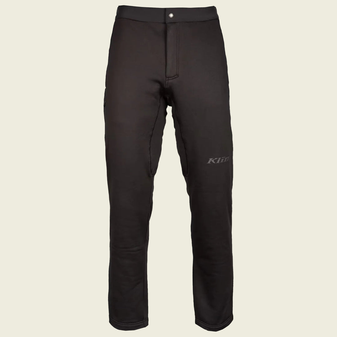 Black pants with a brand logo on a white background