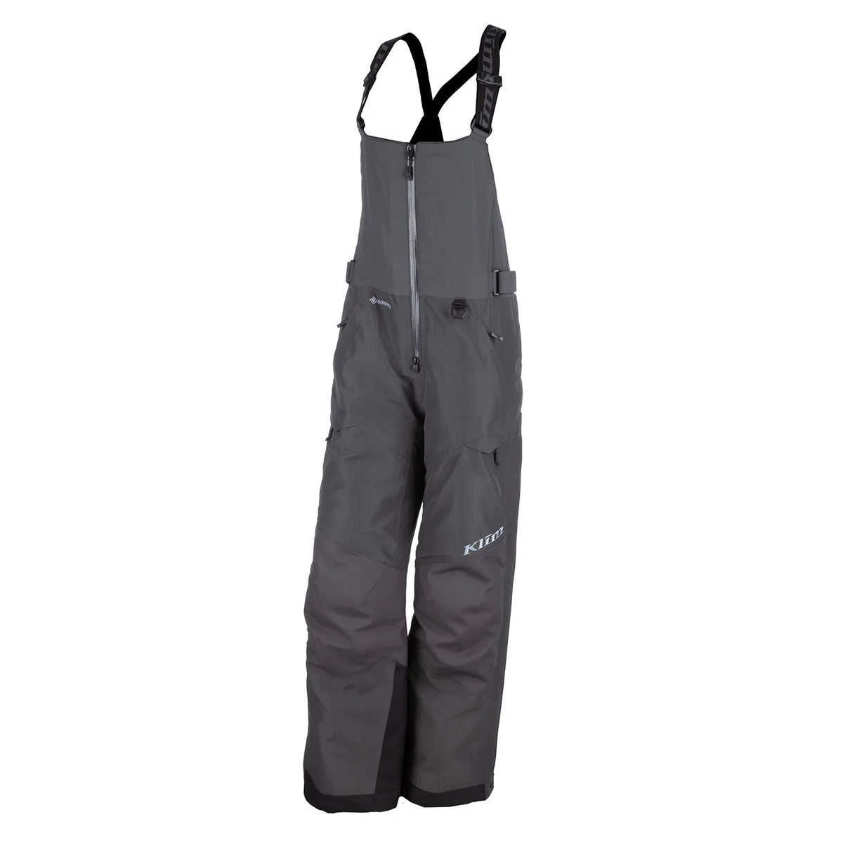 Gray bib overalls with White & Black accents on a white background