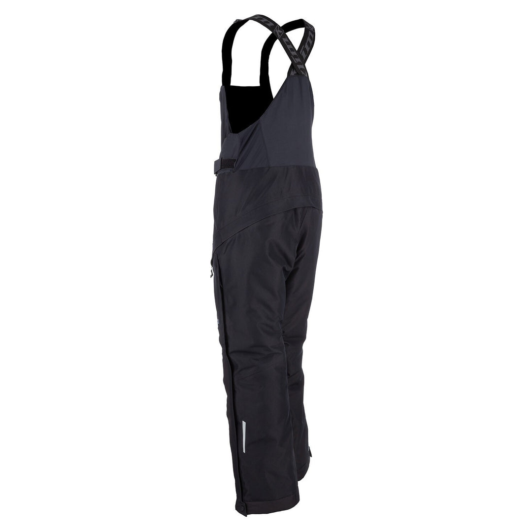 Black snow pants with bib on a white background