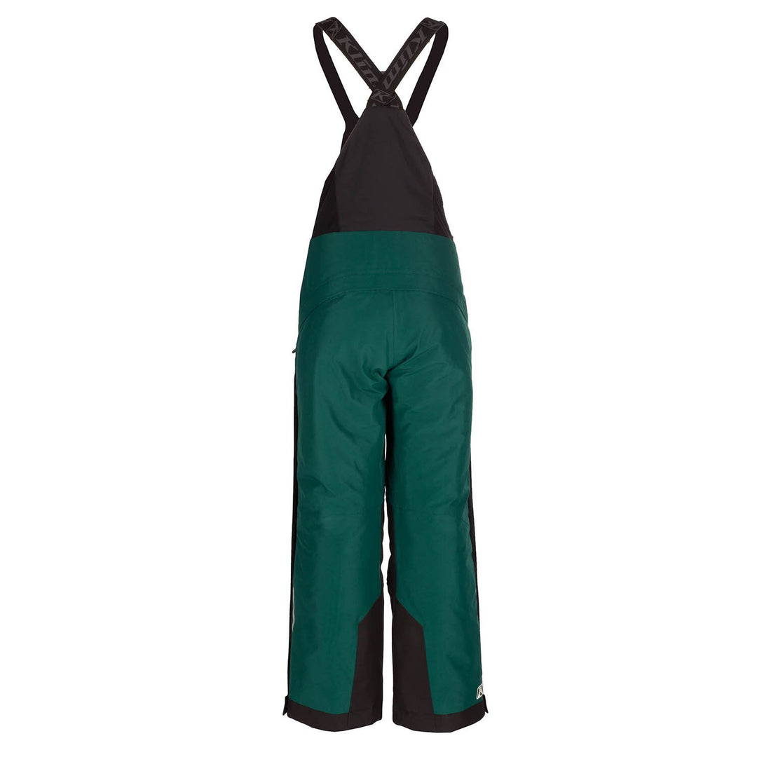 Green and black bib overalls on a white background