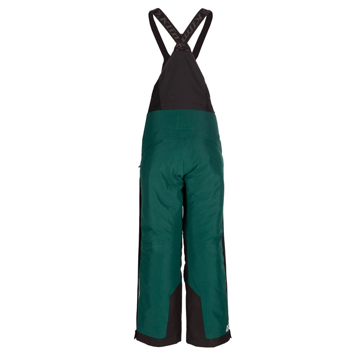Green and black bib overalls on a white background