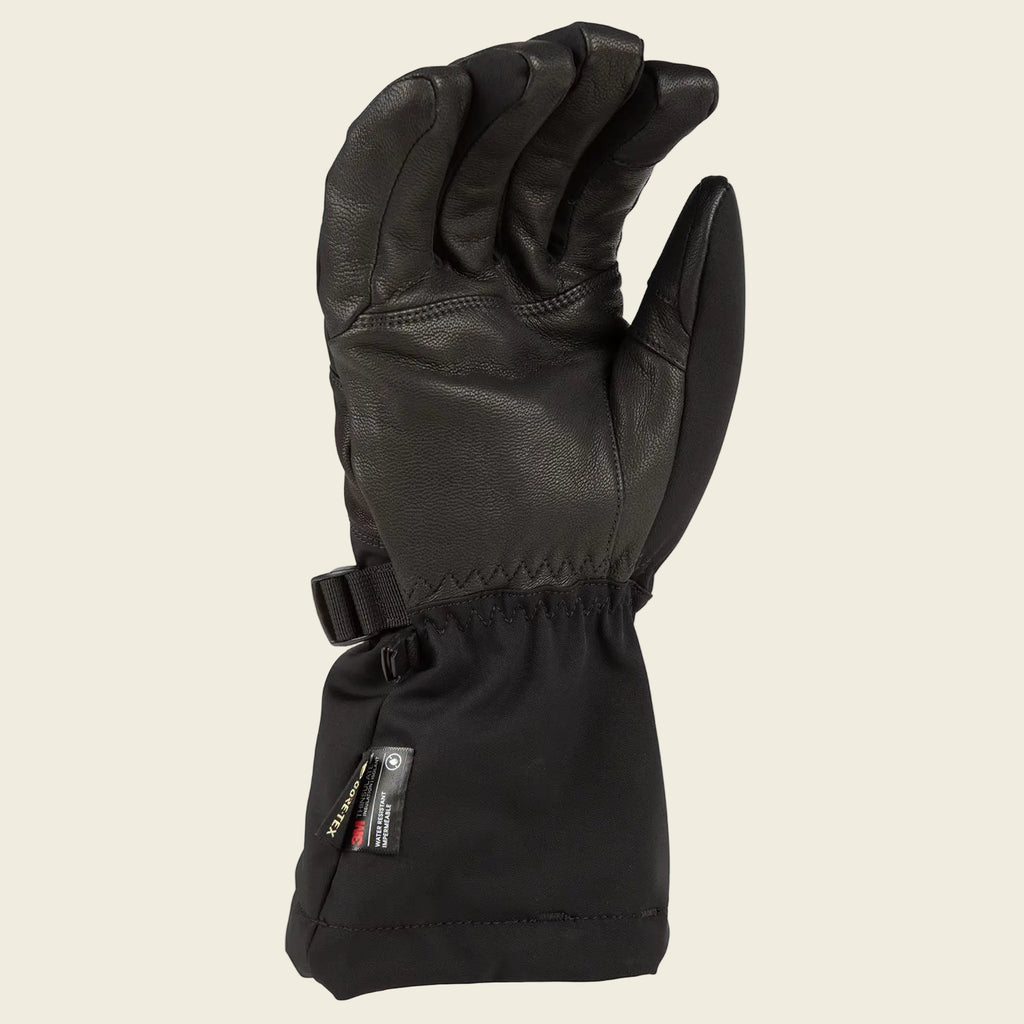 Black glove with a visible brand label on a white background
