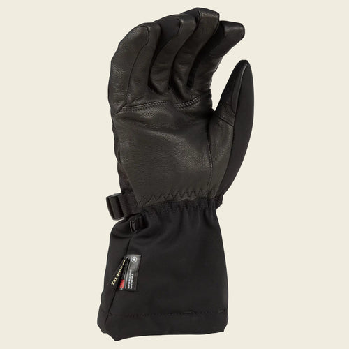 Black glove with a visible brand label on a white background