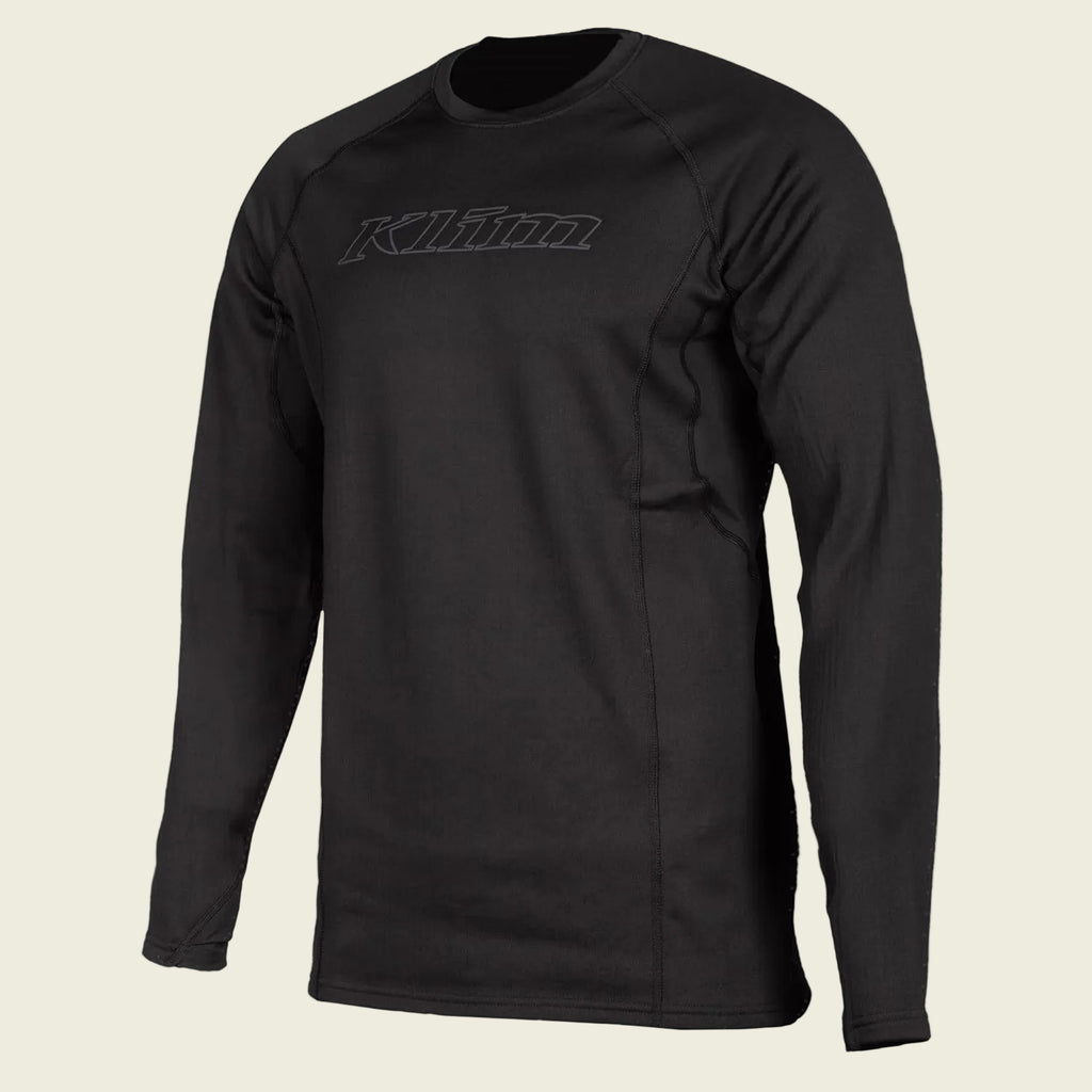 Black long-sleeve shirt with a brand logo on a white background