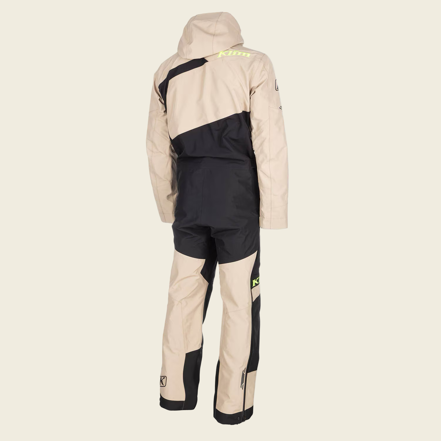 Two-tone jacket and pants set with visible branding on a white background
