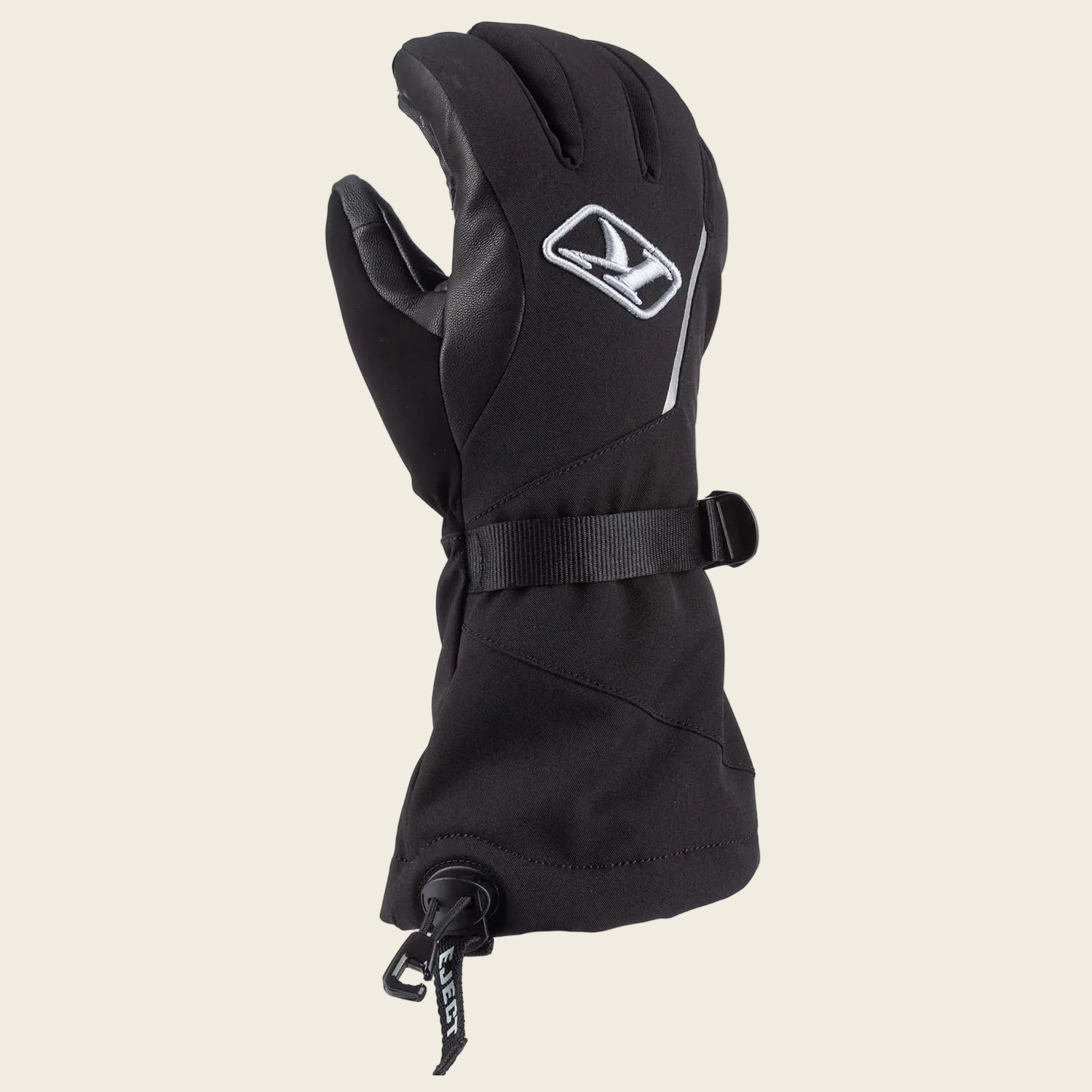 Black glove with a logo on a white background