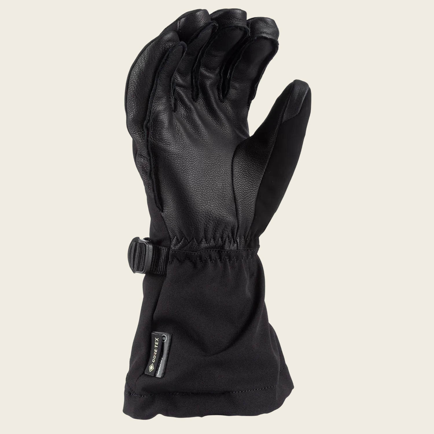 Black glove with a buckle on a white background