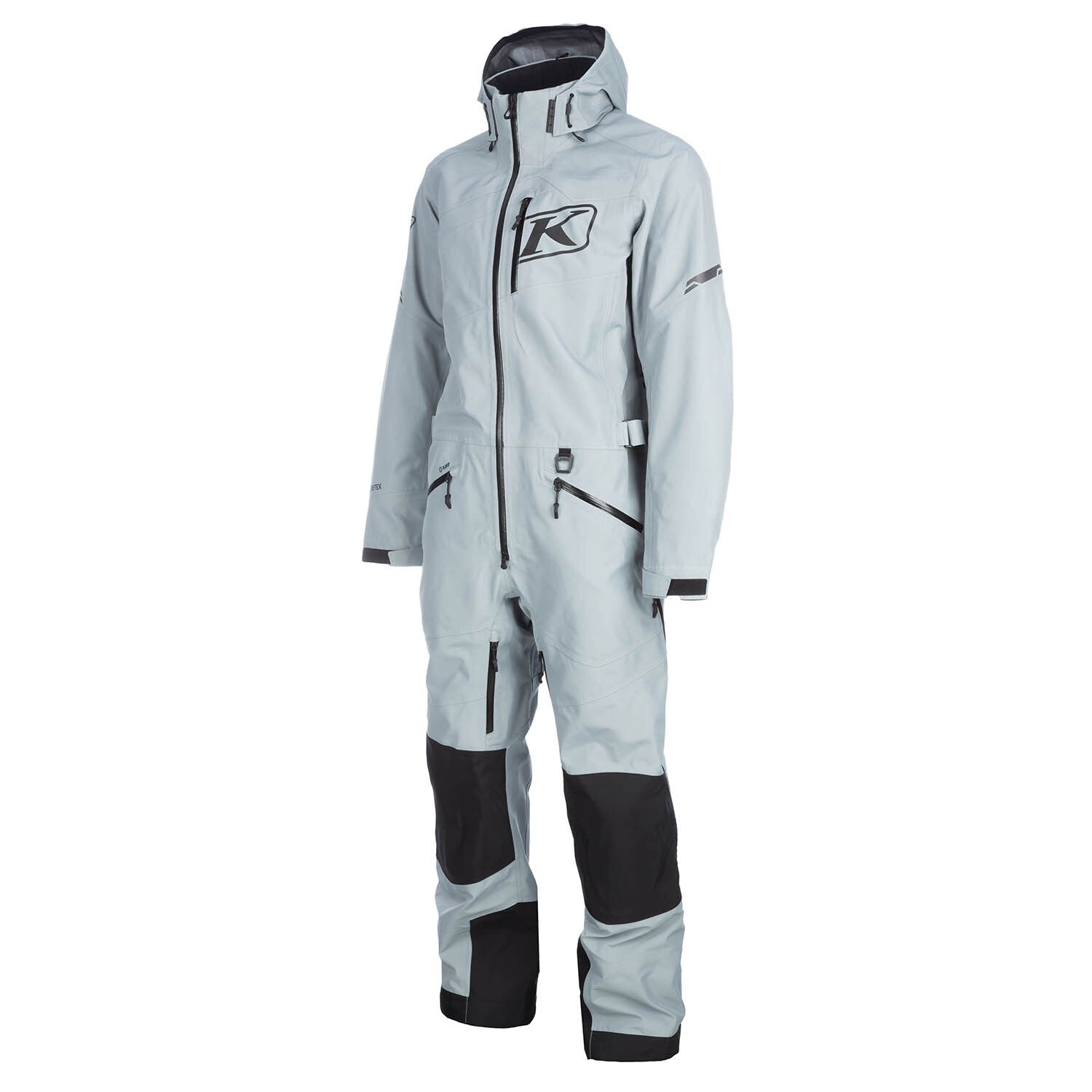 Gray and black waterproof suit with brand logo on a white background