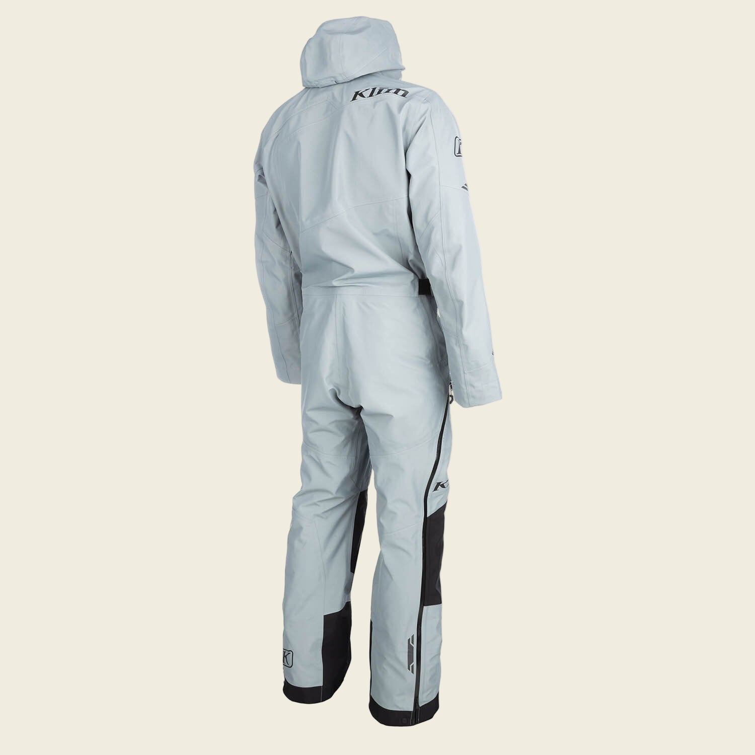Gray rain suit with brand logo on a white background