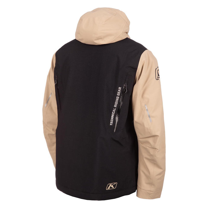 Black and beige jacket with a hood on a white background
