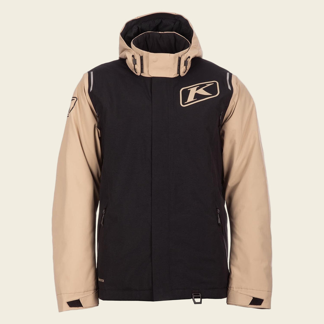 Black and beige jacket with a brand logo on a white background