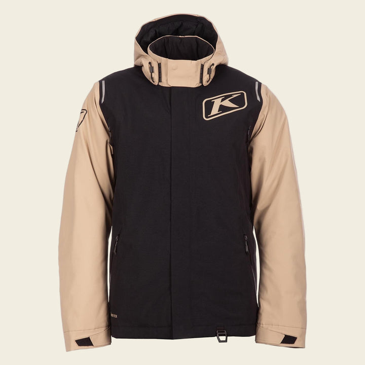 Black and beige jacket with a brand logo on a white background