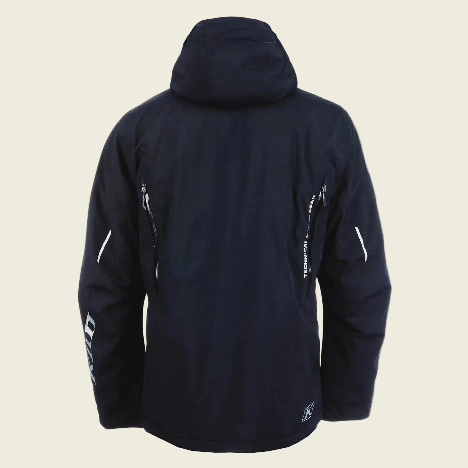 Black jacket with white accents on a white background