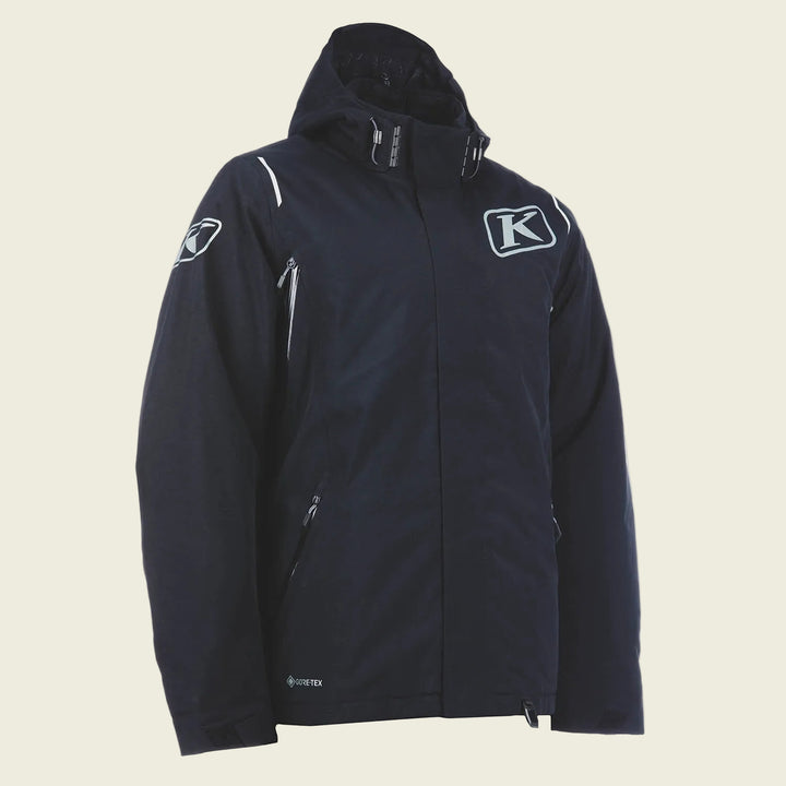 Black jacket with a brand logo on a white background