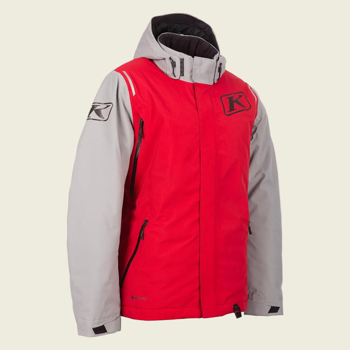 Red and gray jacket with a brand logo on a white background