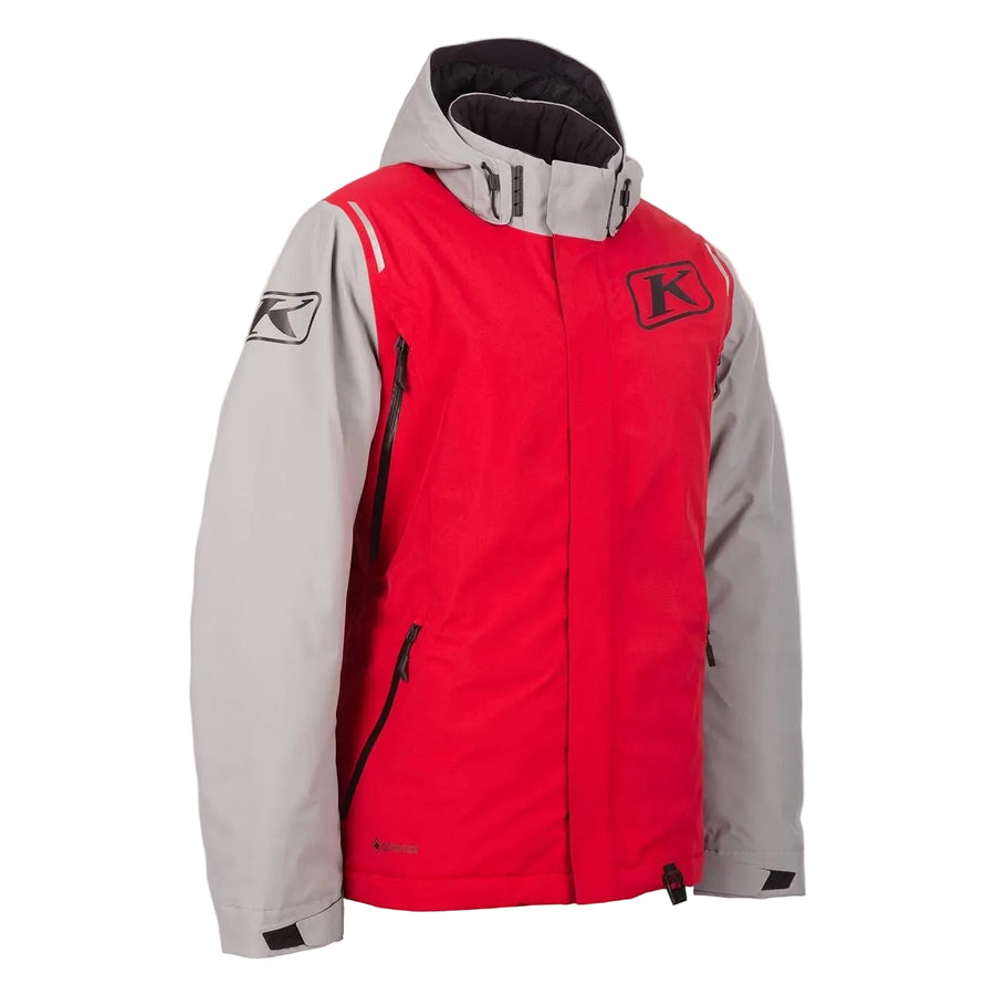Red and gray jacket with a brand logo on a white background