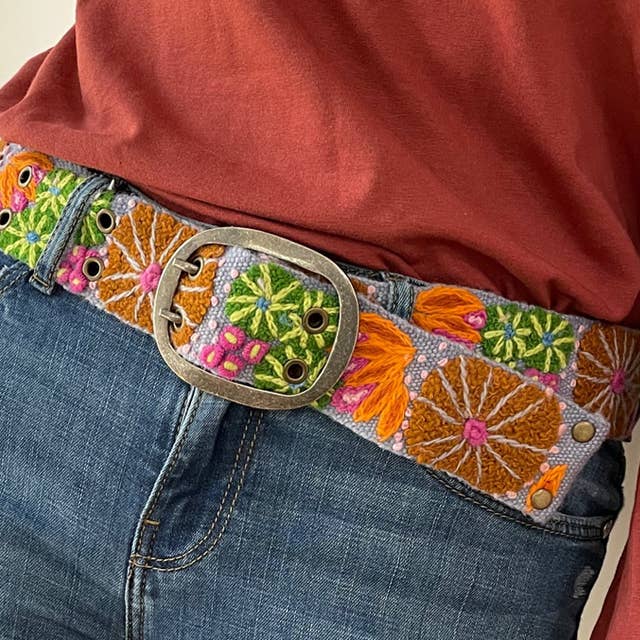Jenny Krauss Evening Shade Floral Embroidered Wool Belt