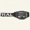 Black goggles with clear lens and 'ERAL' branding on a white background