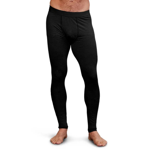 Black men's leggings worn by a person on a white background