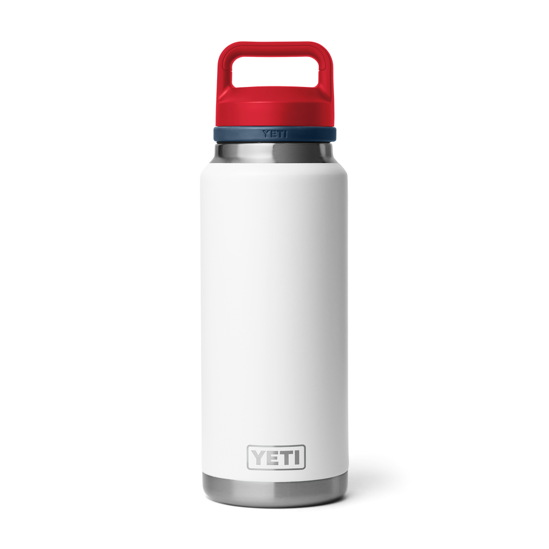 Yeti Rambler 36 oz Bottle w/Chug Cap White Navy Rescue Red