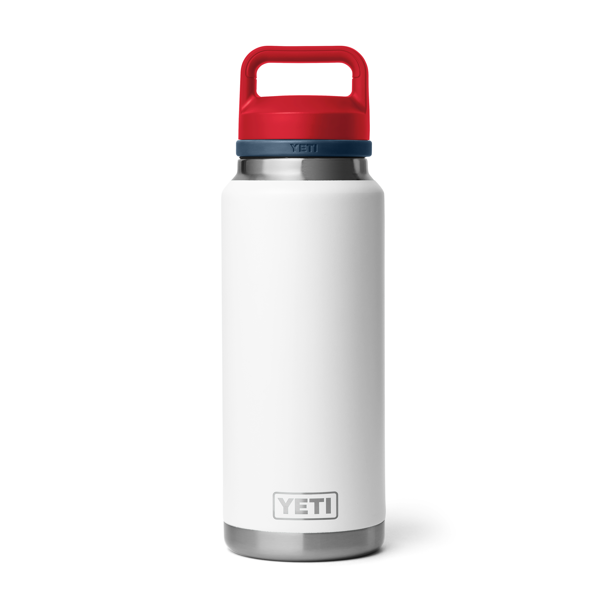 Yeti Rambler 36 oz Bottle w/Chug Cap White Navy Rescue Red
