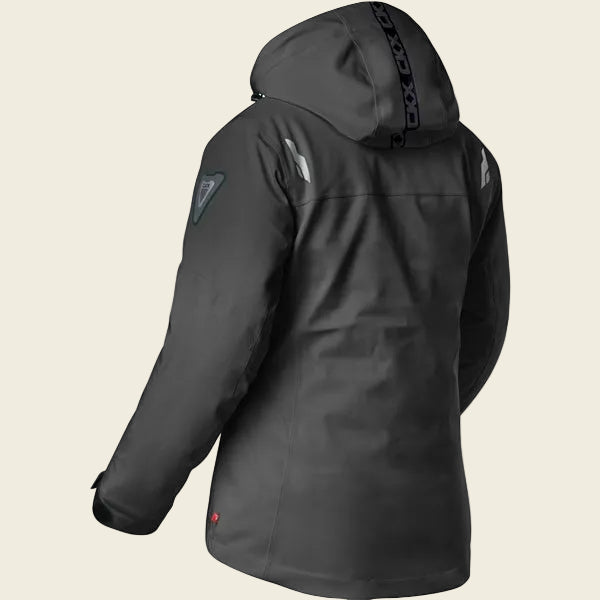 Black jacket with a hood on a white background