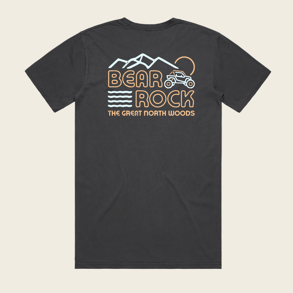 Bear Rock Premium Great North Woods Stencil Tee Back Coal
