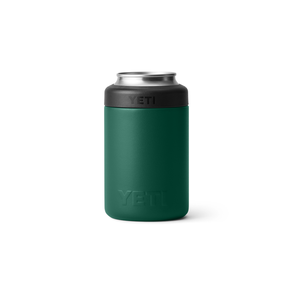 Green YETI can cooler with black lid on a white background