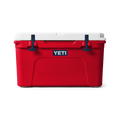 Red YETI cooler with white lid on a white background