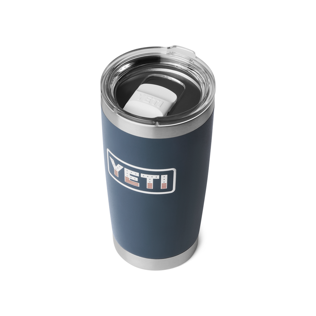 Blue YETI tumbler on a white background