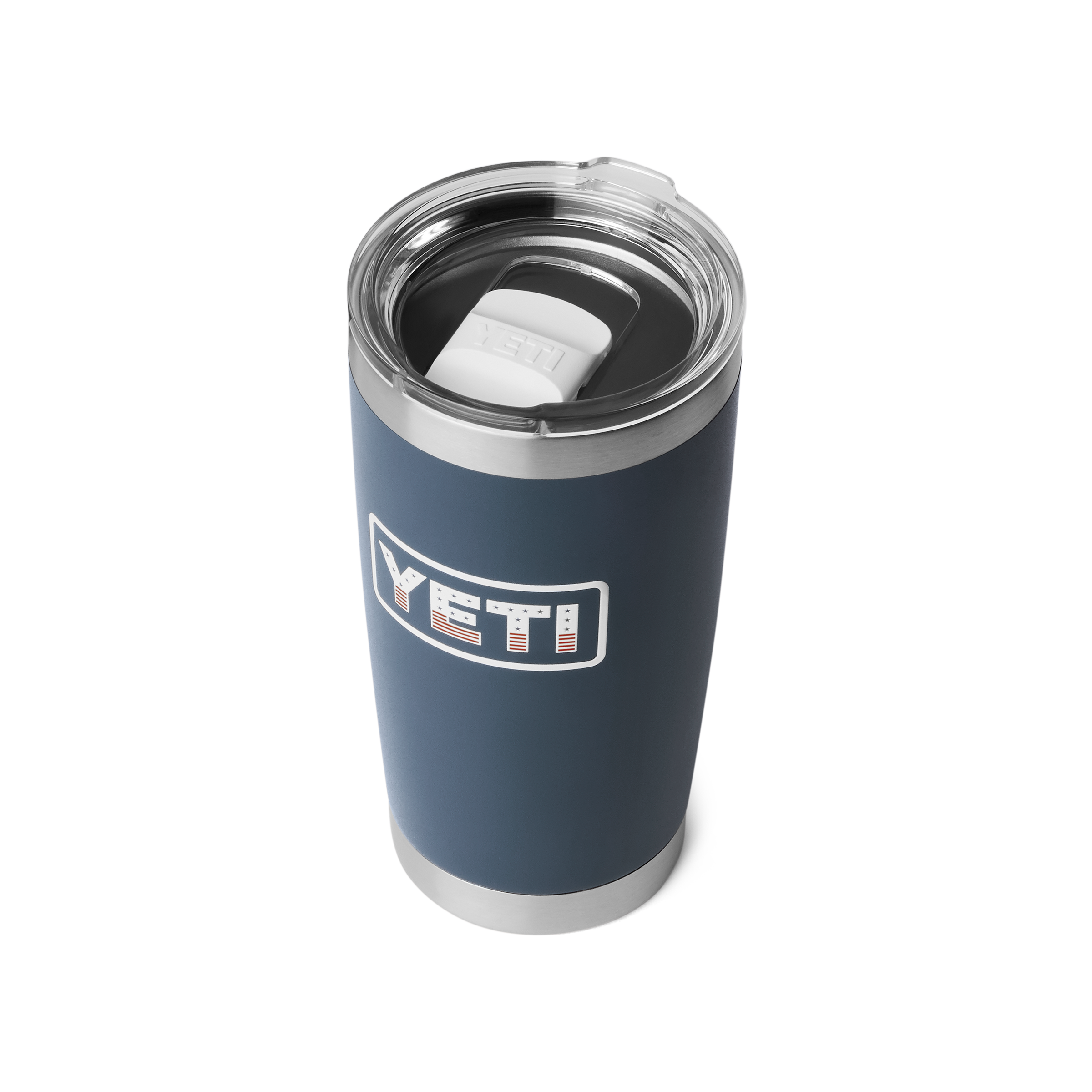 Blue YETI tumbler on a white background