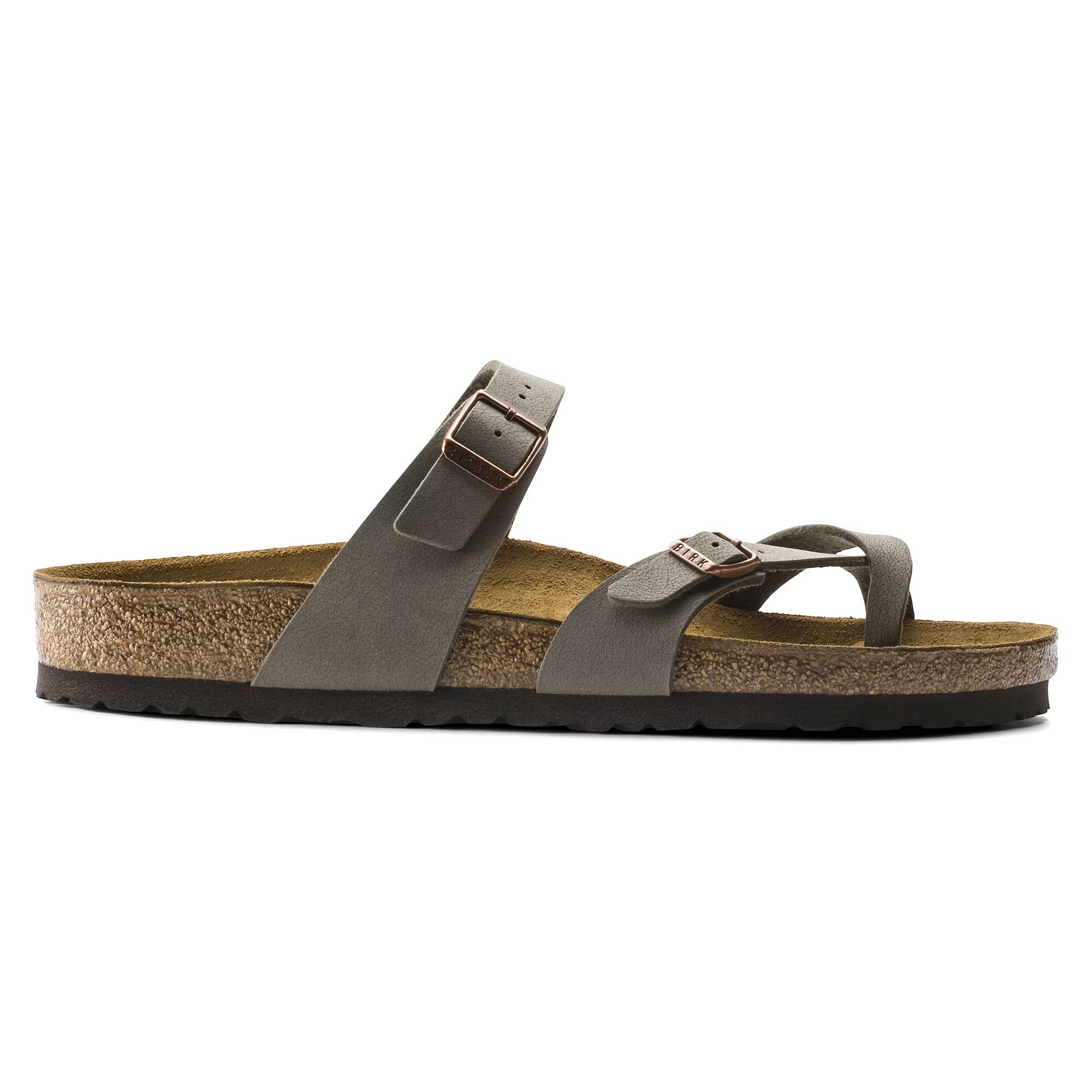 Gray sandal with a strap on a white background