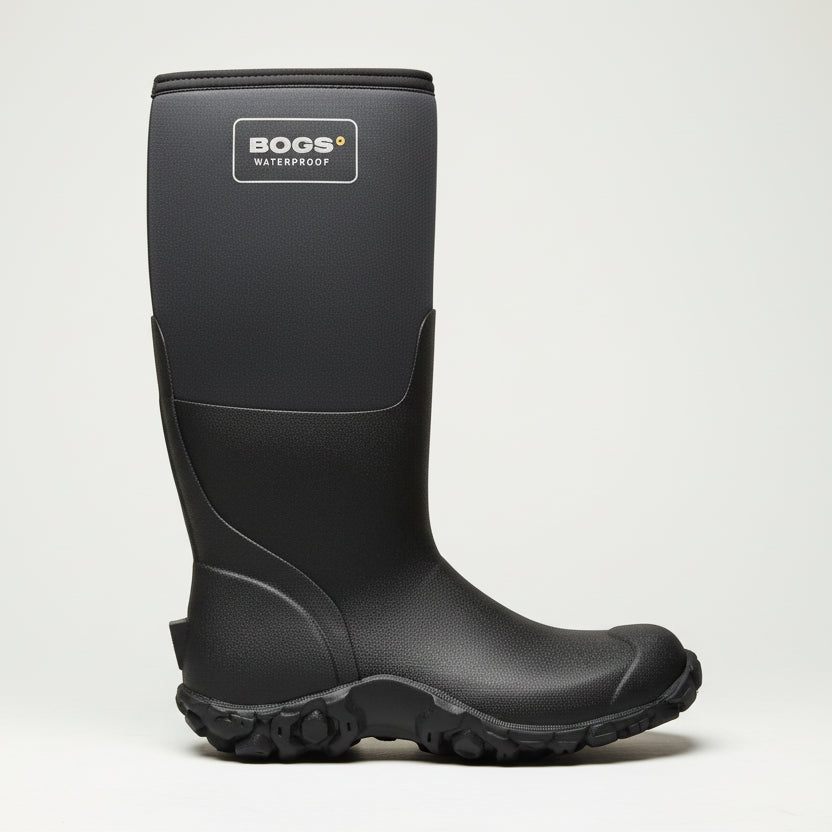 Black Bogs waterproof boot on a white background